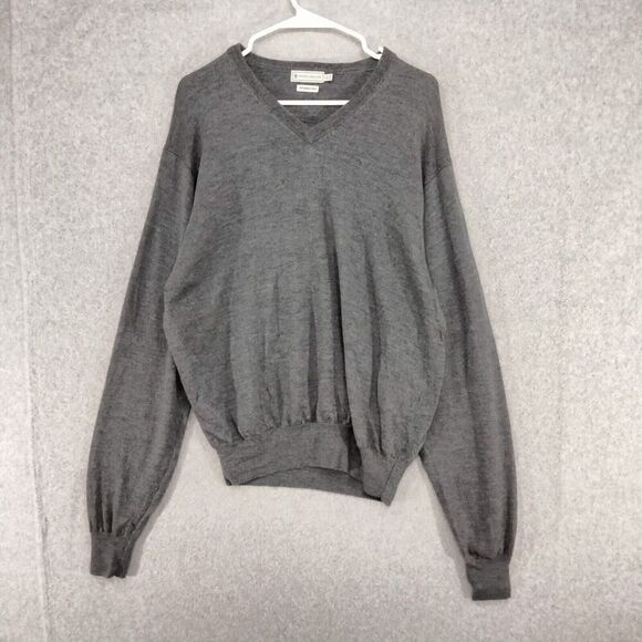 Peter Millar Sweater Mens Size Large 100% Merino Wool V-Neck Gray Pullover Warm